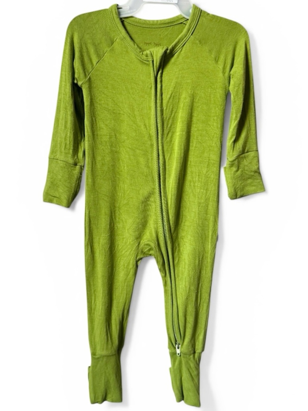 Little Sleepies Avocado Zippy, Bright Green Zip Footed Pajamas, GUC, 0-3, Solid